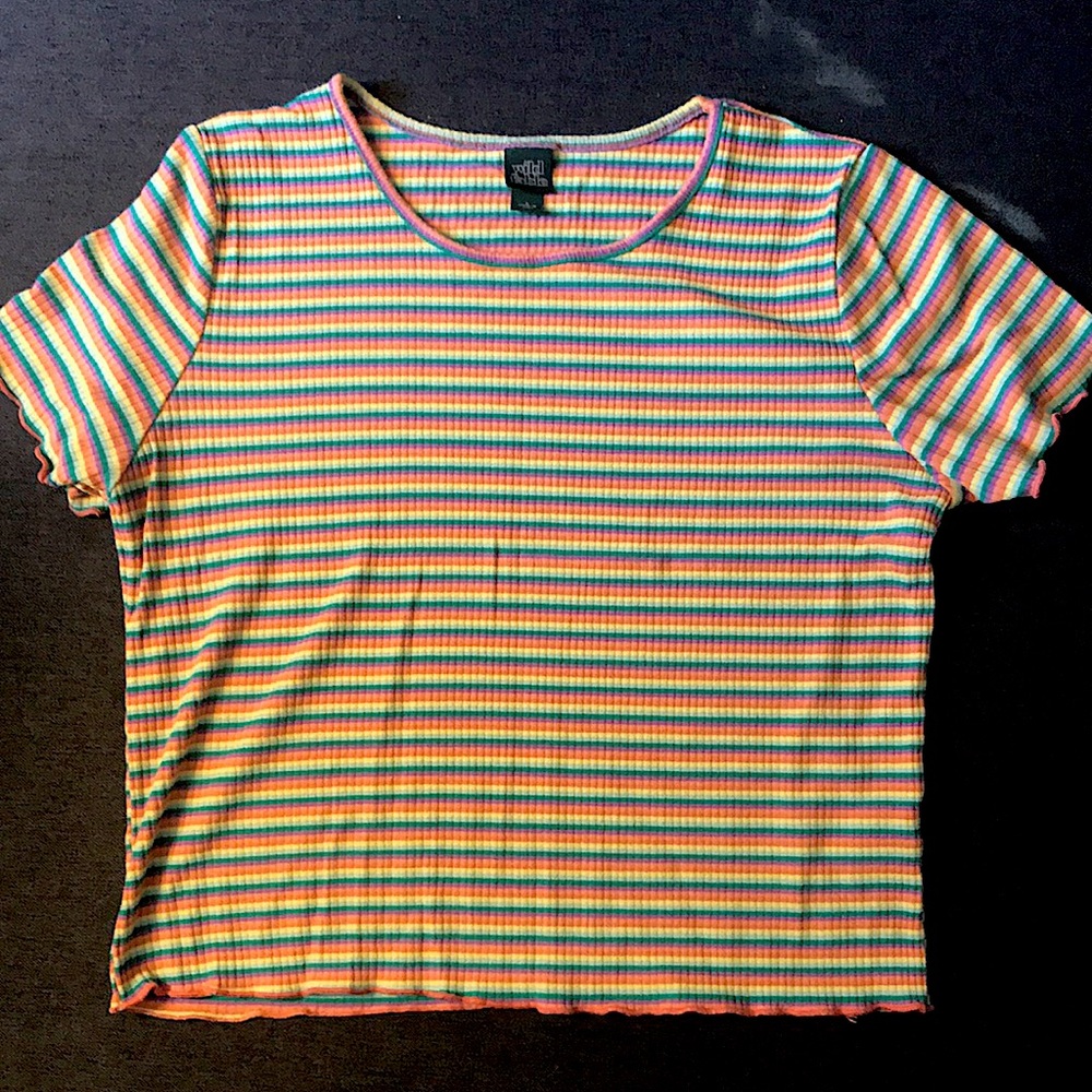 Wild Fable, rainbow striped, cropped T-shirt, size L
